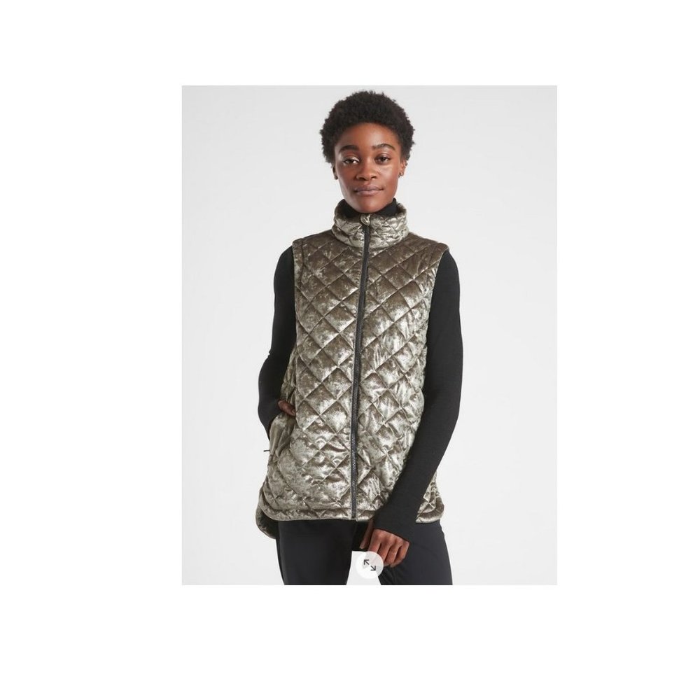 Athleta Women's Whisper Metallic Quilted Velvet Puffer Full Zip Vest Size XL